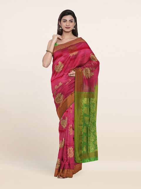 

Pothys Pink & Green Floral Zari Pure Silk Saree