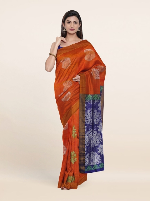 

Pothys Rust & Blue Floral Zari Pure Silk Saree