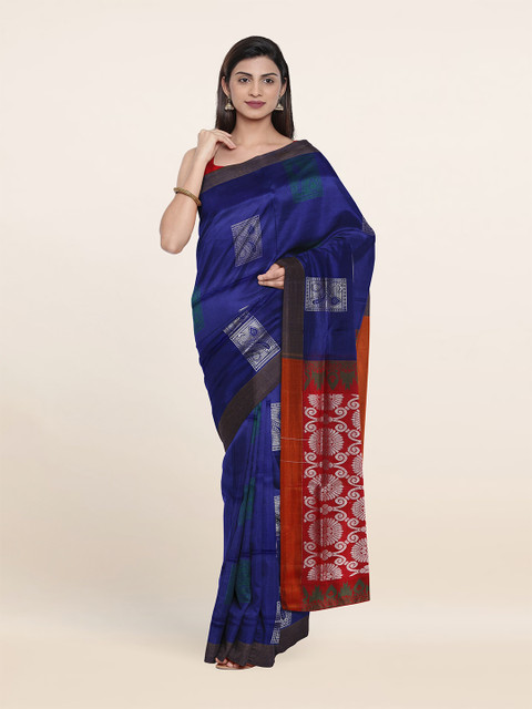 

Pothys Blue & Red Ethnic Motifs Zari Pure Silk Saree