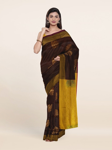 

Pothys Coffee Brown & Yellow Woven Design Zari Pure Silk Saree