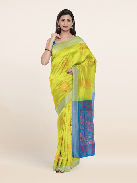 

Pothys Green & Blue Floral Zari Pure Silk Saree