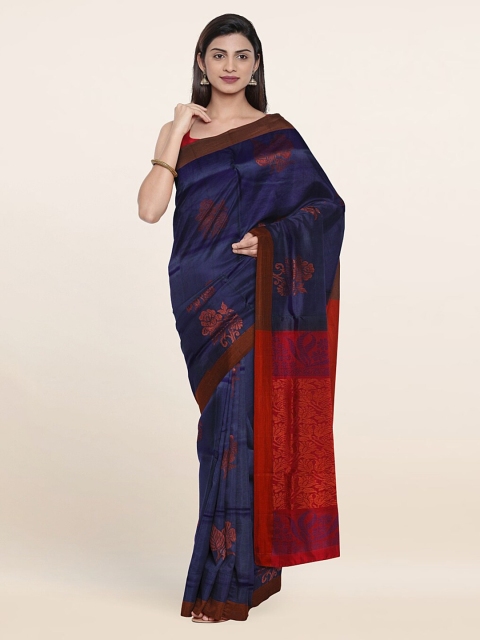 

Pothys Blue & Red Floral Zari Pure Silk Saree