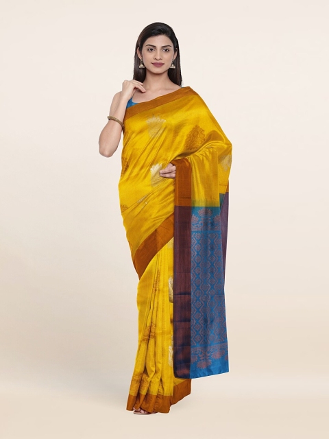 

Pothys Yellow & Blue Floral Zari Pure Silk Saree
