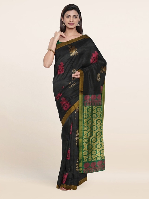 

Pothys Black & Green Floral Zari Pure Silk Saree