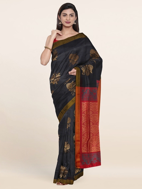 

Pothys Black & Red Floral Zari Pure Silk Saree