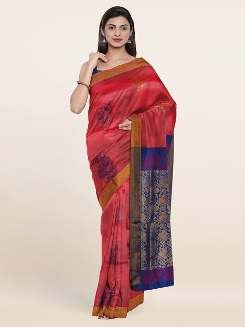 

Pothys Pink & Blue Floral Zari Pure Silk Saree