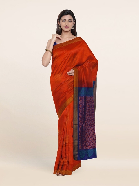 

Pothys Orange & Blue Floral Zari Pure Silk Saree