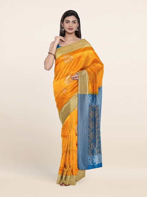 

Pothys Yellow & Blue Floral Zari Pure Silk Saree