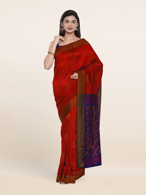 

Pothys Orange & Blue Ethnic Motifs Zari Pure Silk Saree