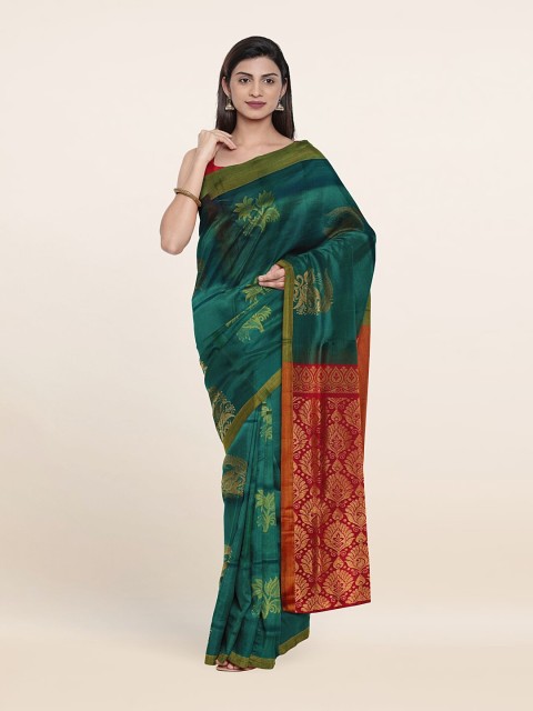 

Pothys Green & Red Floral Zari Pure Silk Saree