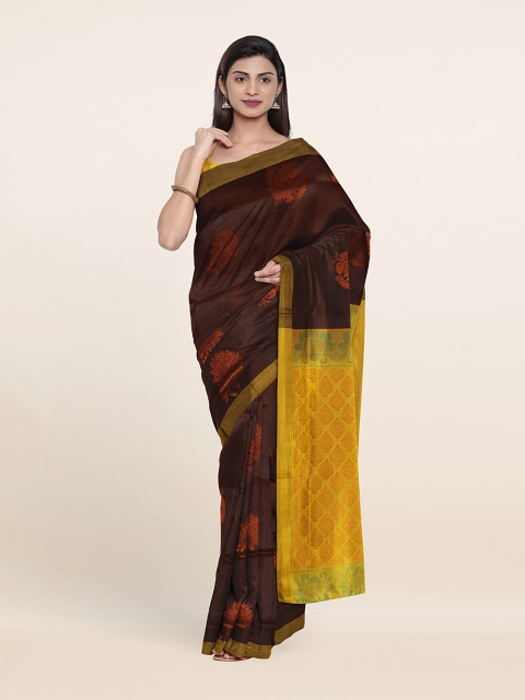 

Pothys Coffee Brown & Copper-Toned Floral Zari Pure Silk Saree