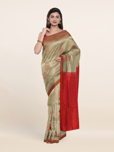 

Pothys Cream-Coloured & Red Ethnic Motifs Zari Pure Silk Saree