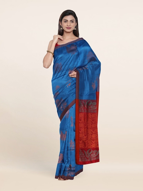 

Pothys Blue & Red Ethnic Motifs Zari Pure Silk Saree