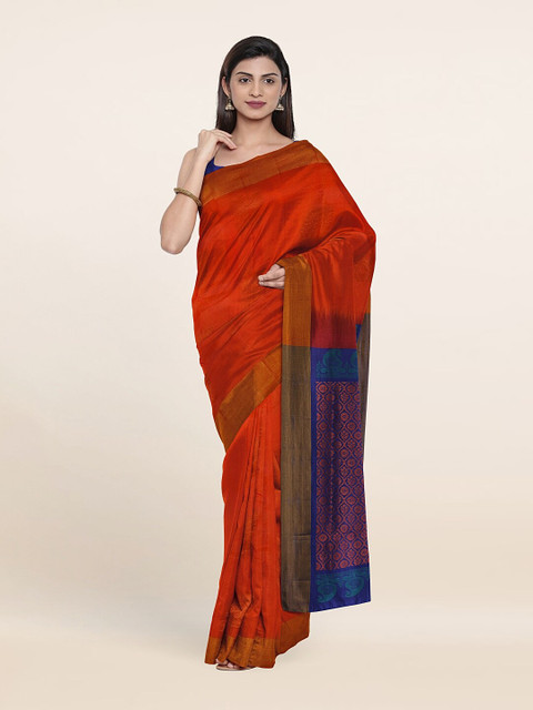 

Pothys Orange & Blue Ethnic Motifs Zari Pure Silk Saree