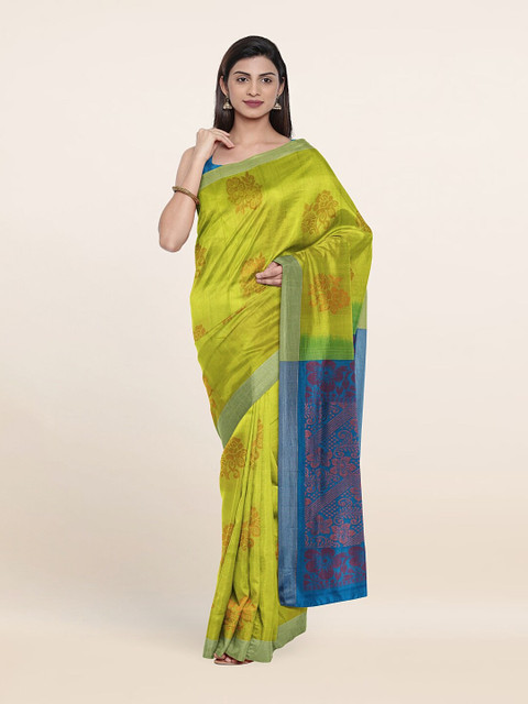 

Pothys Green & Blue Floral Zari Pure Silk Saree