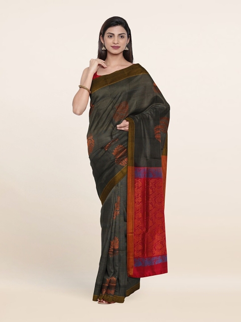 

Pothys Grey & Red Floral Zari Pure Silk Saree