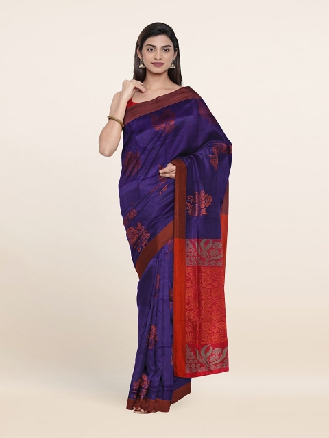 

Pothys Violet & Red Floral Zari Pure Silk Saree