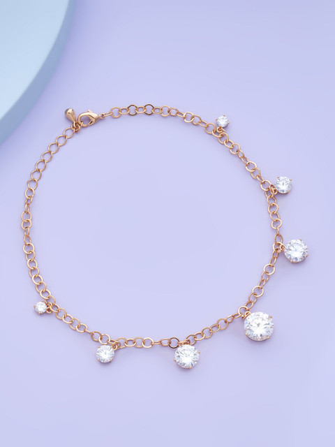 

Kushal's Fashion Jewellery Women Gold-Plated Cubic Zirconia Studded Anklet