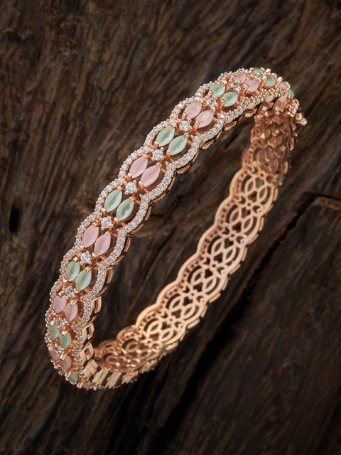 

Kushal's Fashion Jewellery Rose-Gold Plated & Sea Green Cubic Zirconia Bangles