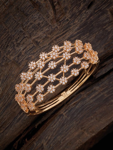 

Kushal's Fashion Jewellery Women Gold-Toned & White Cubic Zirconia Gold-Plated Kada Bracelet