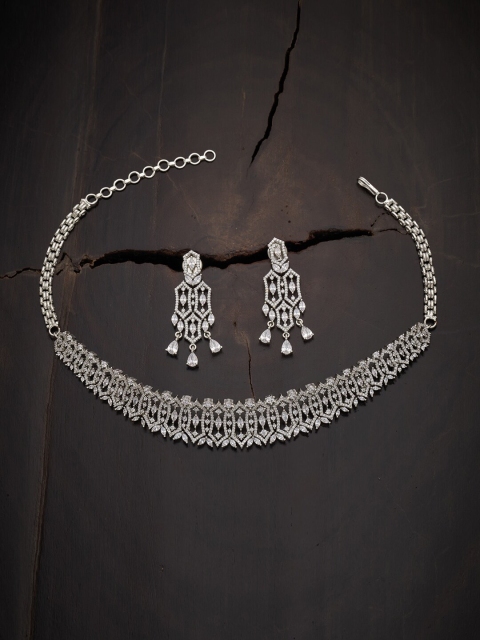 

Kushal's Fashion Jewellery White Rhodium-Plated Cubic Zirconia Necklace Set