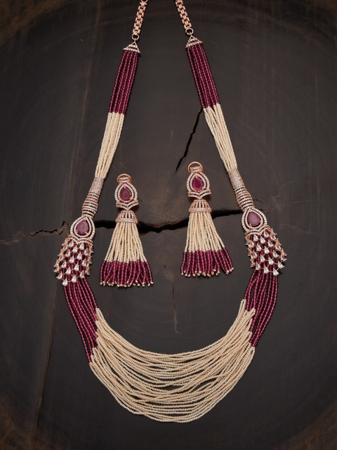 

Kushal's Fashion Jewellery Women Rose-Gold Plated & Maroon Stone Studded Necklace Set