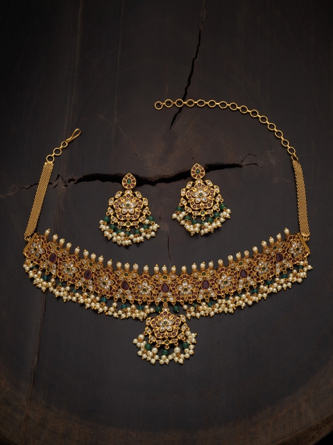 

Kushal's Fashion Jewellery Red & Green Stone Studded Jewellery Set
