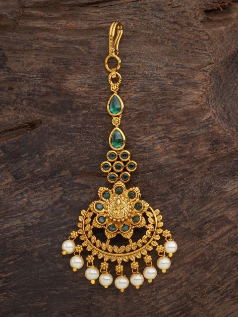 

Kushal's Fashion Jewellery Green & White Antique Maang Tikka