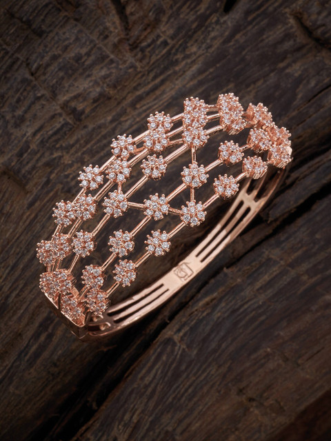 

Kushal's Fashion Jewellery Women Rose Gold & White Cubic Zirconia Rose Gold-Plated Kada Bracelet