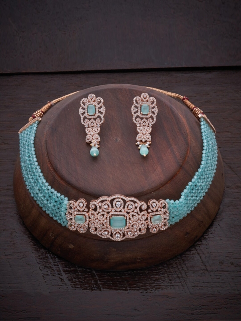 

Kushal's Fashion Jewellery Sea Green & Gold-Toned Rose Gold-Plated Choker Jewellery Set