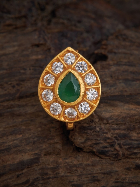 

Kushal's Fashion Jewellery Gold-Toned & Green 92.5 Pure Silver Temple Nath