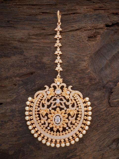 

Kushal's Fashion Jewellery Cream & Gold-Plated Stone Studded & Beaded Maang Tikka