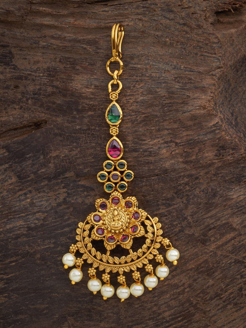 

Kushal's Fashion Jewellery Woman Ruby & Green Maang Tikka, Red