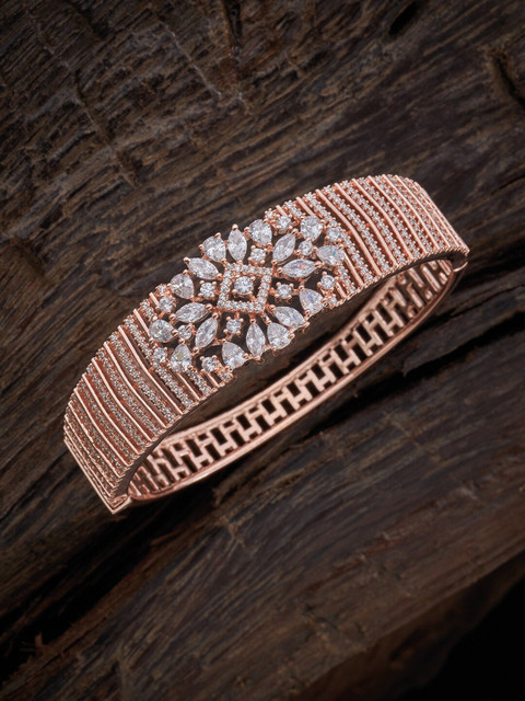 

Kushal's Fashion Jewellery Women Rose Gold & White Cubic Zirconia Rose Gold-Plated Kada Bracelet