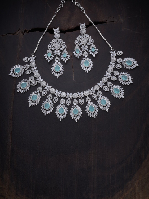 

Kushal's Fashion Jewellery Woman Sea Green Rhodium Polish Necklace Set