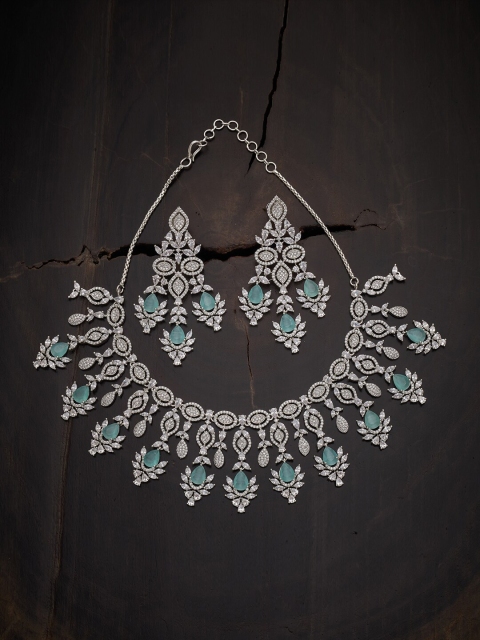 

Kushal's Fashion Jewellery Sea Green & Silver-Toned CZ Beaded Jewellery Set