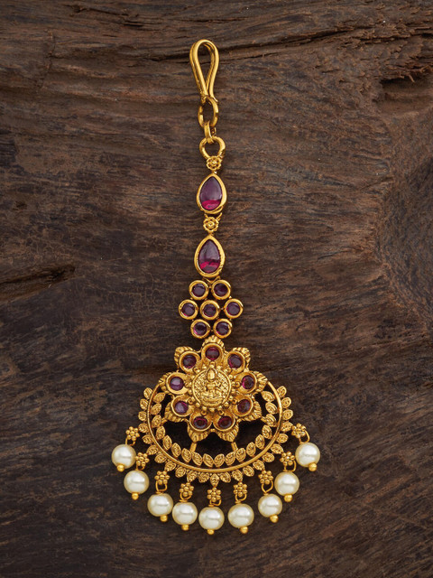 

Kushal's Fashion Jewellery Gold Toned & Pink Stone-Studded Antique Mangtikka