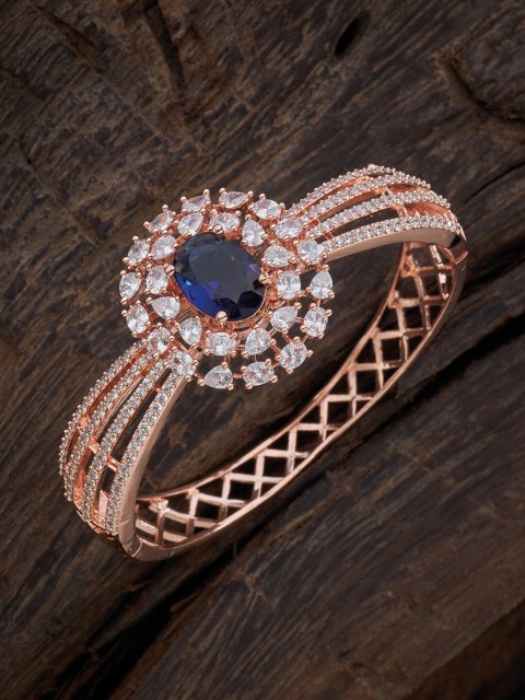 

Kushal's Fashion Jewellery Women Rose Gold & Blue Cubic Zirconia Rose Gold-Plated Kada Bracelet