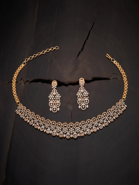 

Kushal's Fashion Jewellery Gold-Plated White CZ-Studded Jewellery Set