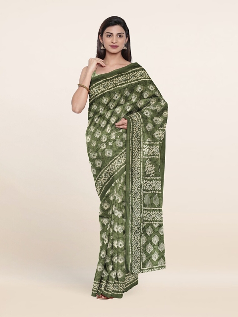 

Pothys Green & White Batik Saree