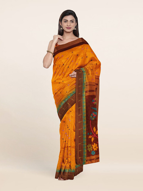

Pothys Mustard & Blue Ethnic Motifs Saree