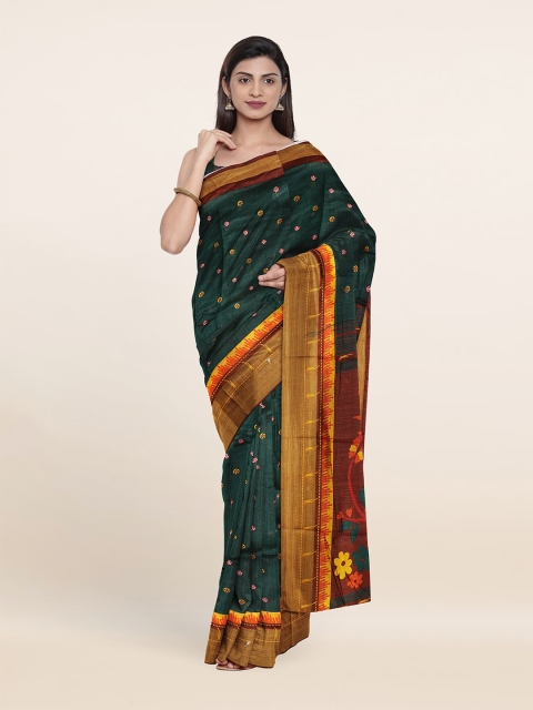 

Pothys Green & Orange Ethnic Motifs Zari Saree