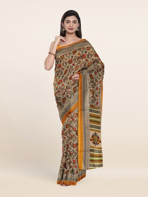 

Pothys Cream-Coloured & Green Floral Saree