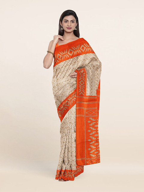 

Pothys Tan Brown& Orange Printed Saree