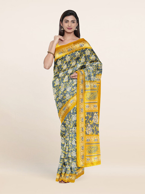 

Pothys Grey & Yellow Floral Saree