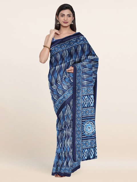 

Pothys Blue & Off White Ethnic Motifs Printed Cotton Blend Saree