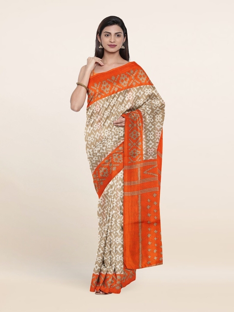 

Pothys Beige & Orange Printed Cotton Blend Saree