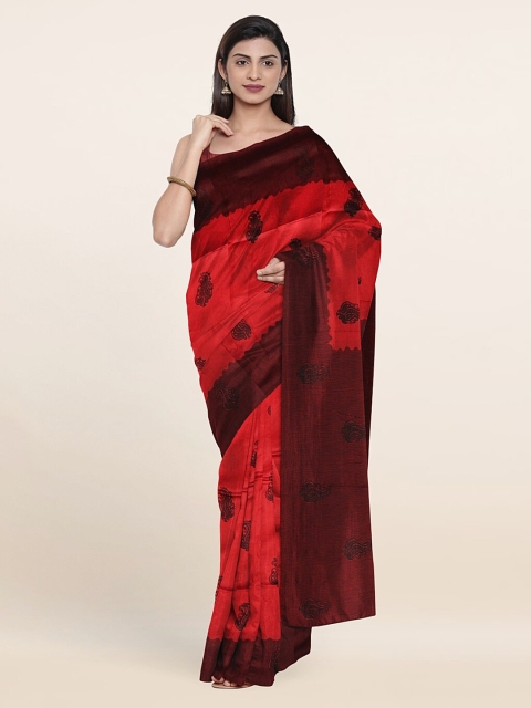 

Pothys Red & Brown Ethnic Motifs Printed Cotton Blend Saree