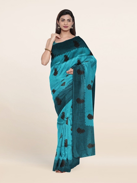 

Pothys Blue & Black Ethnic Motifs Printed Cotton Blend Saree