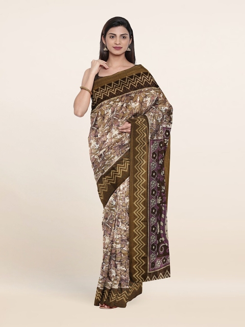 

Pothys Cream-Coloured & Olive Green Floral Printed Cotton Blend Saree